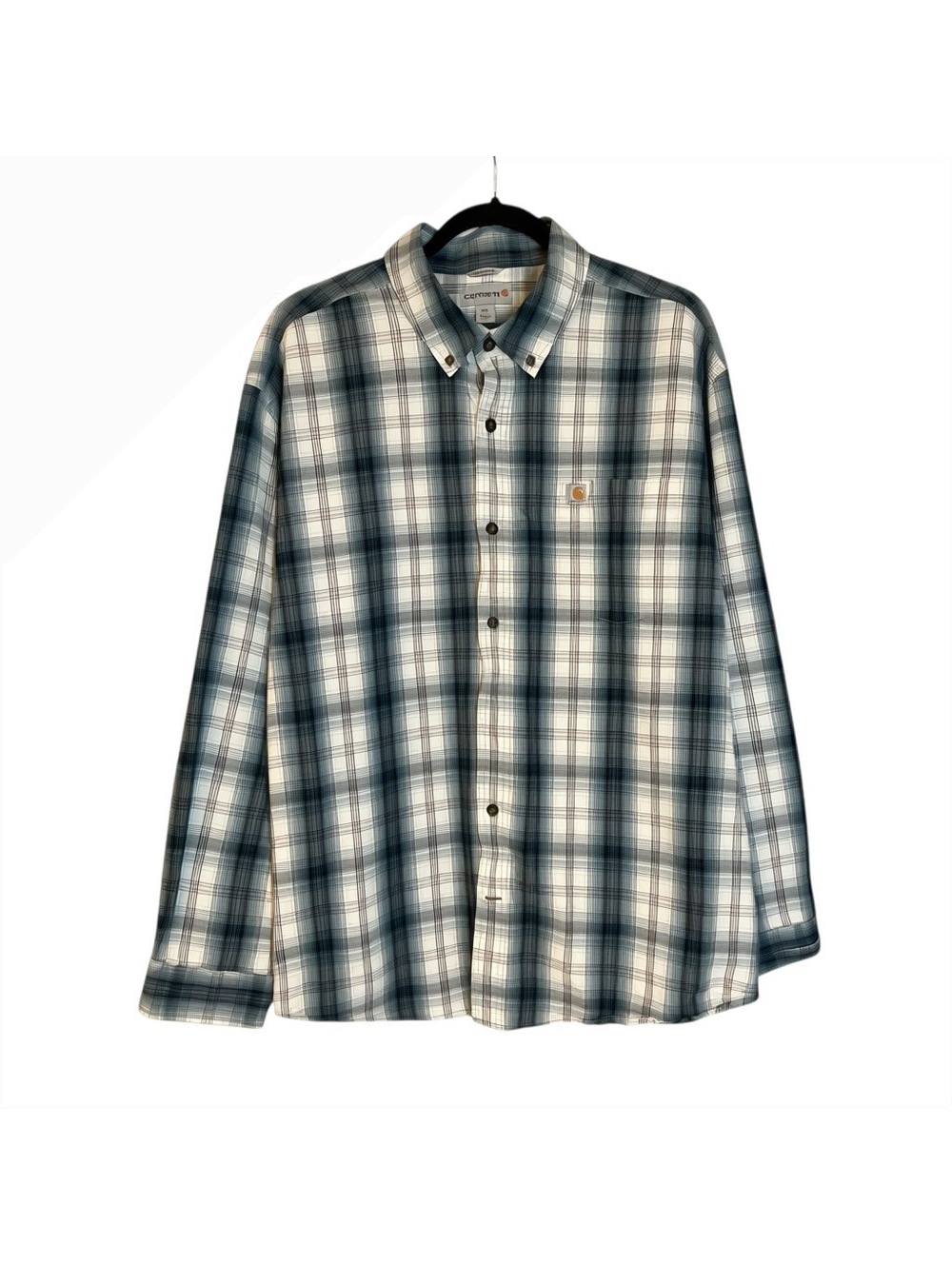 Carhartt Button-Down Plaid Shirt in Blue and White
